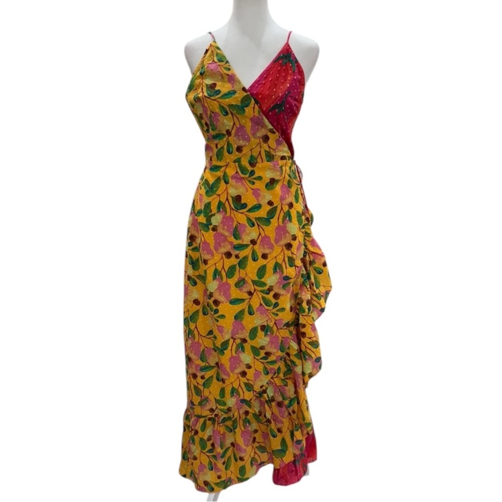 FARM Rio Yellow and Pink Floral Midi Dress